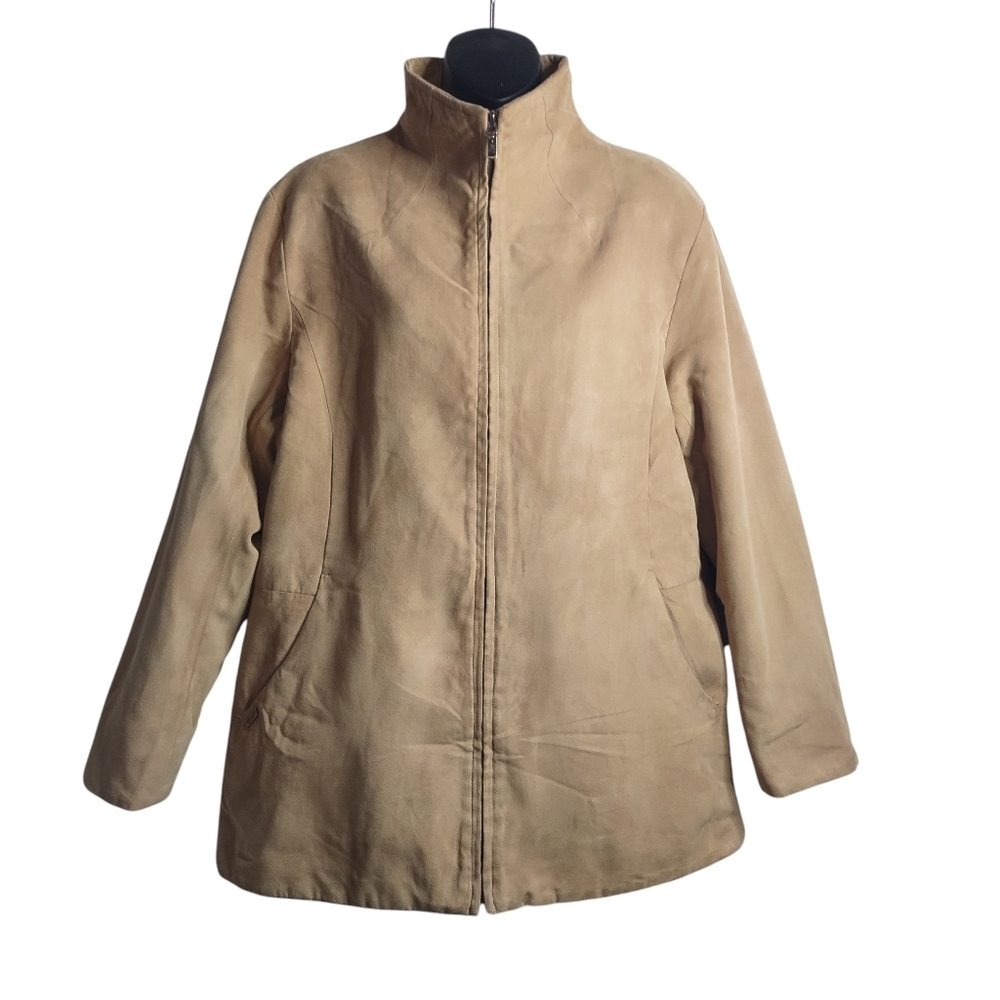 London Fog Womens  Size M Camel Faux Suede Full Zip Long Sleeve Jacket Size M